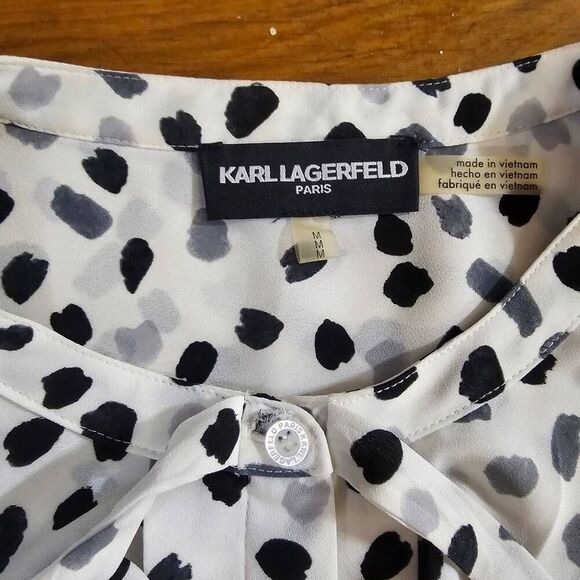 Karl Lagerfeld Shirt Womens Medium White Animal Print Blouse - Picture 2 of 7